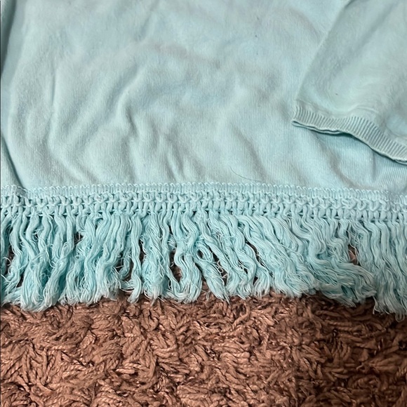 Sail to Sable Blue Crew Neck Sweater with Fringe Hem - Picture 3 of 3